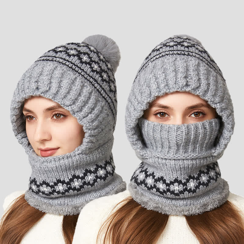 3 In 1 Ethnic Jacquard Knitted Beanie Hat With Scarf And Mask - image 15