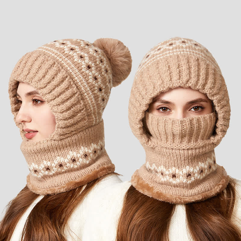 3 In 1 Ethnic Jacquard Knitted Beanie Hat With Scarf And Mask - image 12