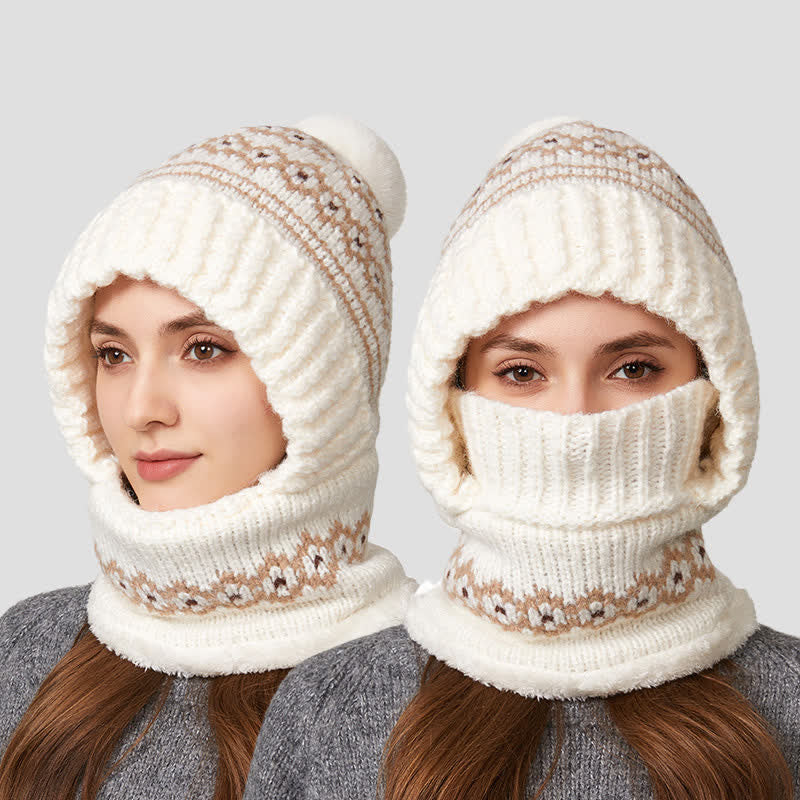 3 In 1 Ethnic Jacquard Knitted Beanie Hat With Scarf And Mask - image 9