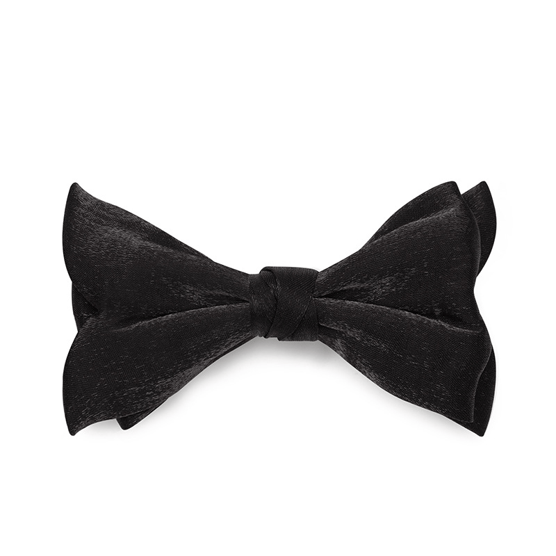 Men's Gentleman Fish Tail Shaped Solid Color Bow Tie - Style #1 - Black - image 4