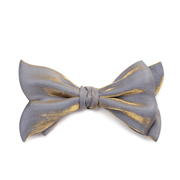Men's Gentleman Fish Tail Shaped Solid Color Bow Tie - Style #1 - Grey - image 3