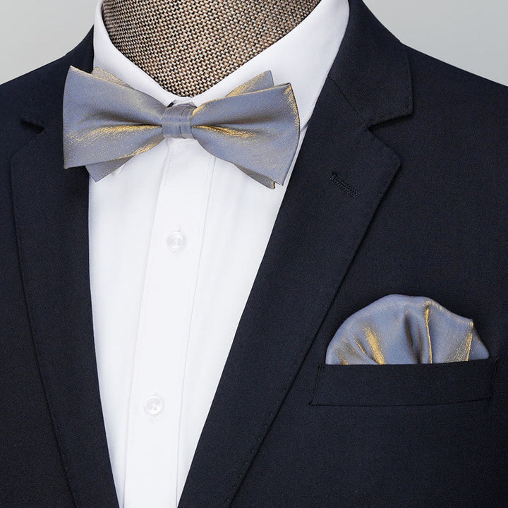 2Pcs Men's Solid Color Pocket Square Bow Tie - Style #2 - Grey - image 13
