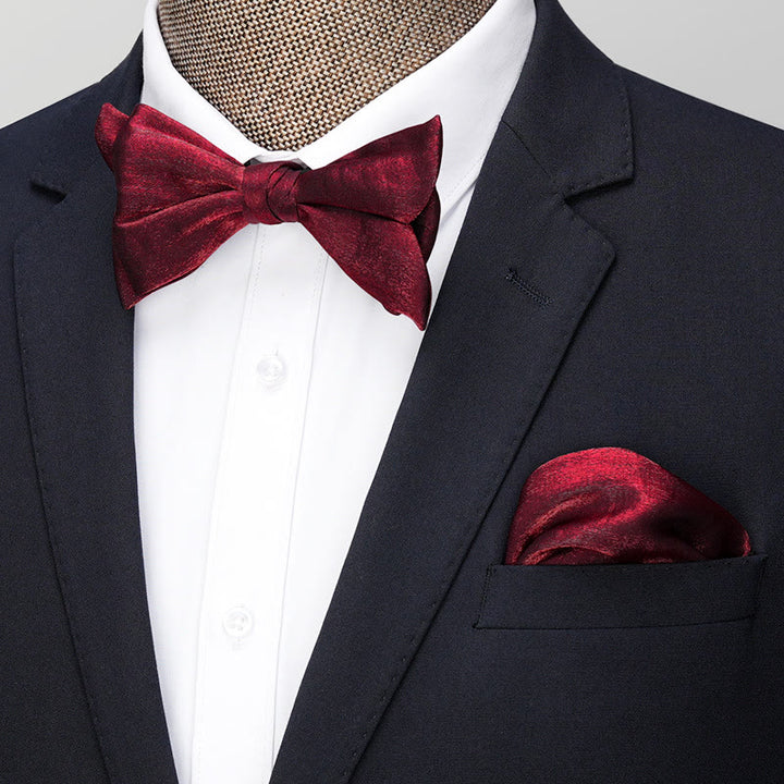 2Pcs Men's Solid Color Pocket Square Bow Tie - Style #1 - Red - image 0