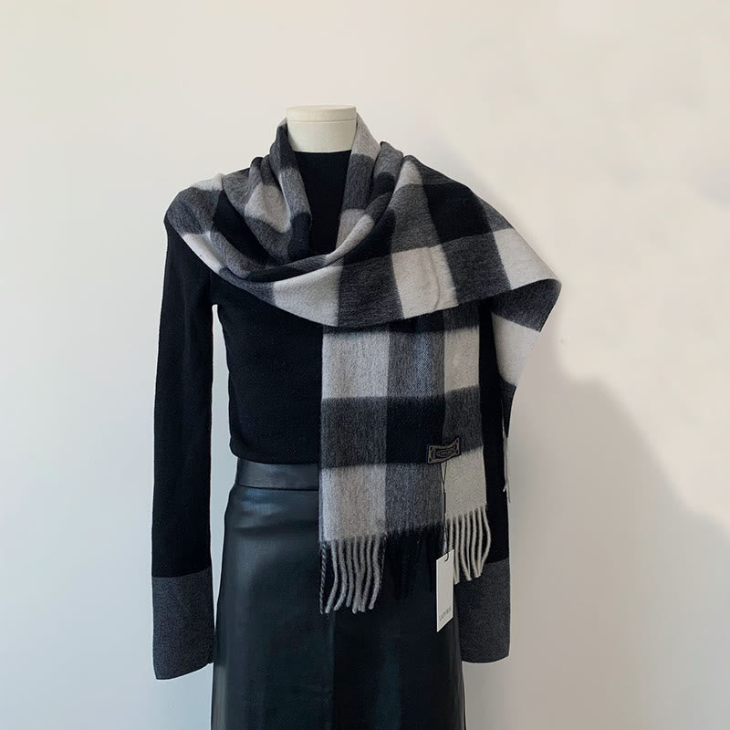 Women's Winter Keep Warm Vintage Plaid Wool Scarf - Black - image 2