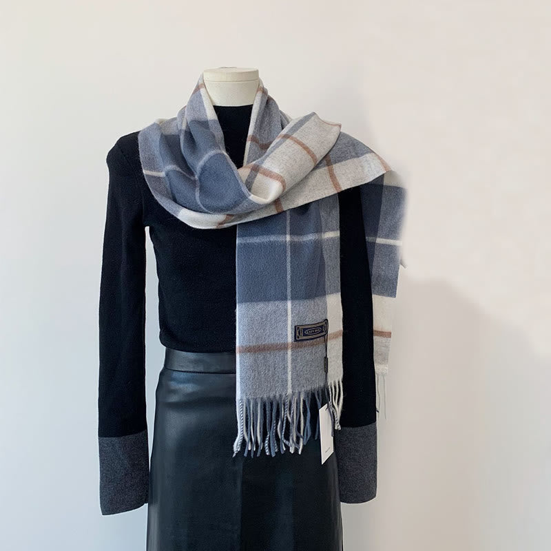 Women's Winter Keep Warm Vintage Plaid Wool Scarf - Blue - image 6