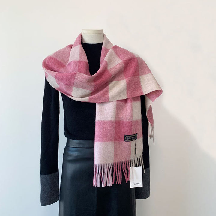 Women's Winter Keep Warm Vintage Plaid Wool Scarf - Pink - image 3
