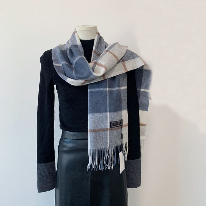 Women's Winter Keep Warm Vintage Plaid Wool Scarf - Blue - image 6