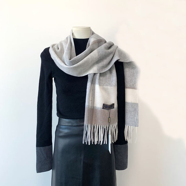 Women's Winter Keep Warm Vintage Plaid Wool Scarf - Grey - image 4