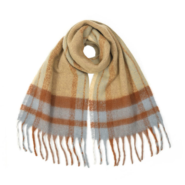 Women's Winter Thick Warm Plaid Tassels Shawl Scarf - Khaki - image 4