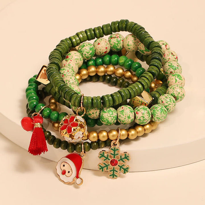 6Pcs Green Christmas Bead Pendant Bracelet Set - Christmas Bracelet - image 1