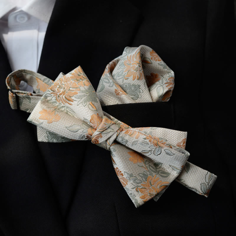 5Pcs Men's Beige Flower Pattern Bow Ties Gift Box - image 1