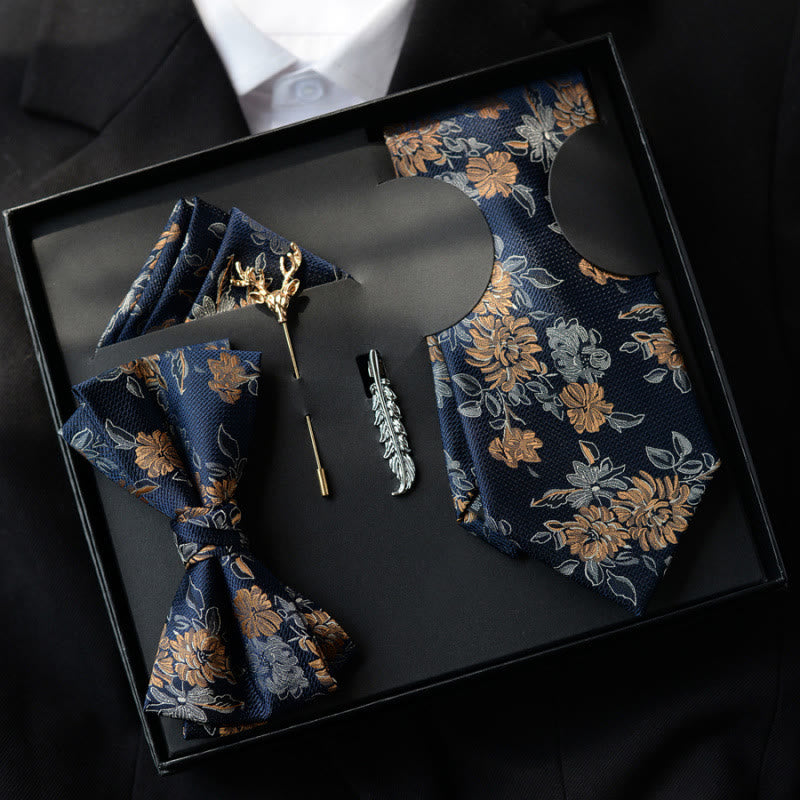 5Pcs Men's Blue Flower Pattern Bow Ties Gift Box - Blue - image 0