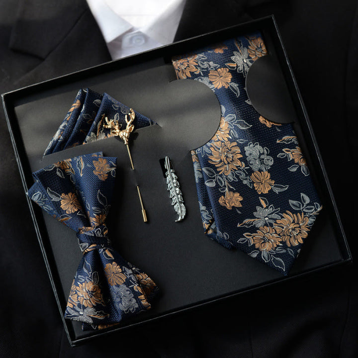 5Pcs Men's Blue Flower Pattern Bow Ties Gift Box - Blue - image 0
