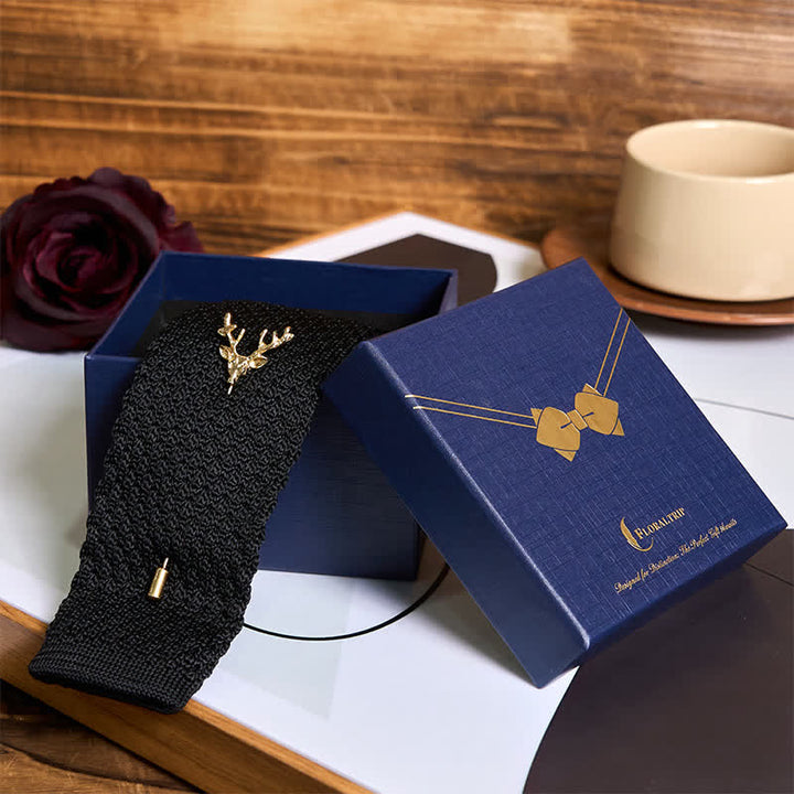 Men's Festival Knitted Necktie With Deer Brooch Pin - image 2