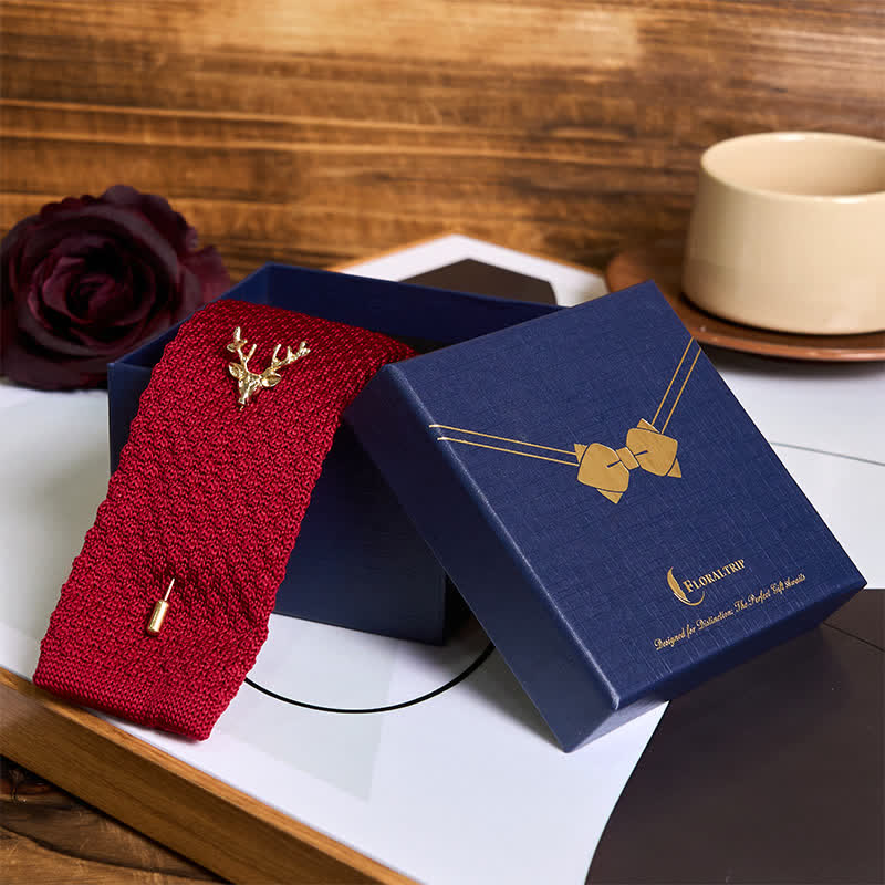 Men's Festival Knitted Necktie With Deer Brooch Pin - image 16