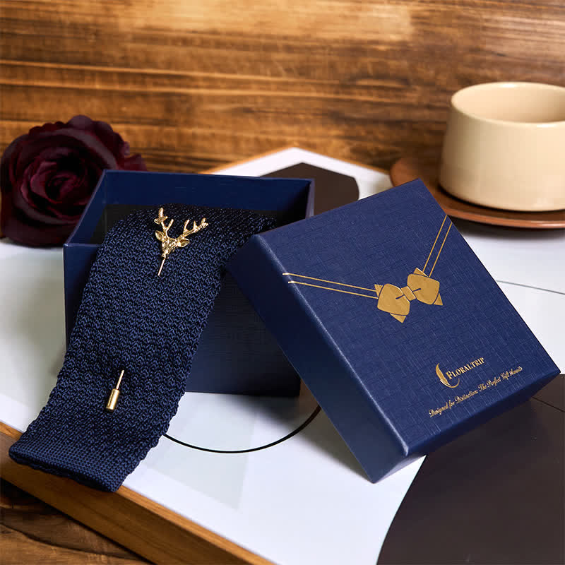 Men's Festival Knitted Necktie With Deer Brooch Pin - image 10