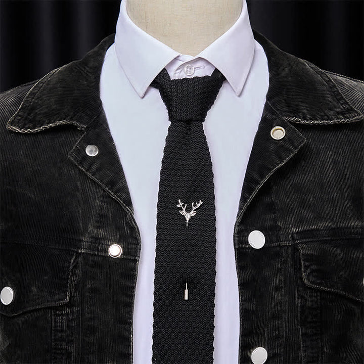 Men's Festival Knitted Necktie With Deer Brooch Pin - image 7