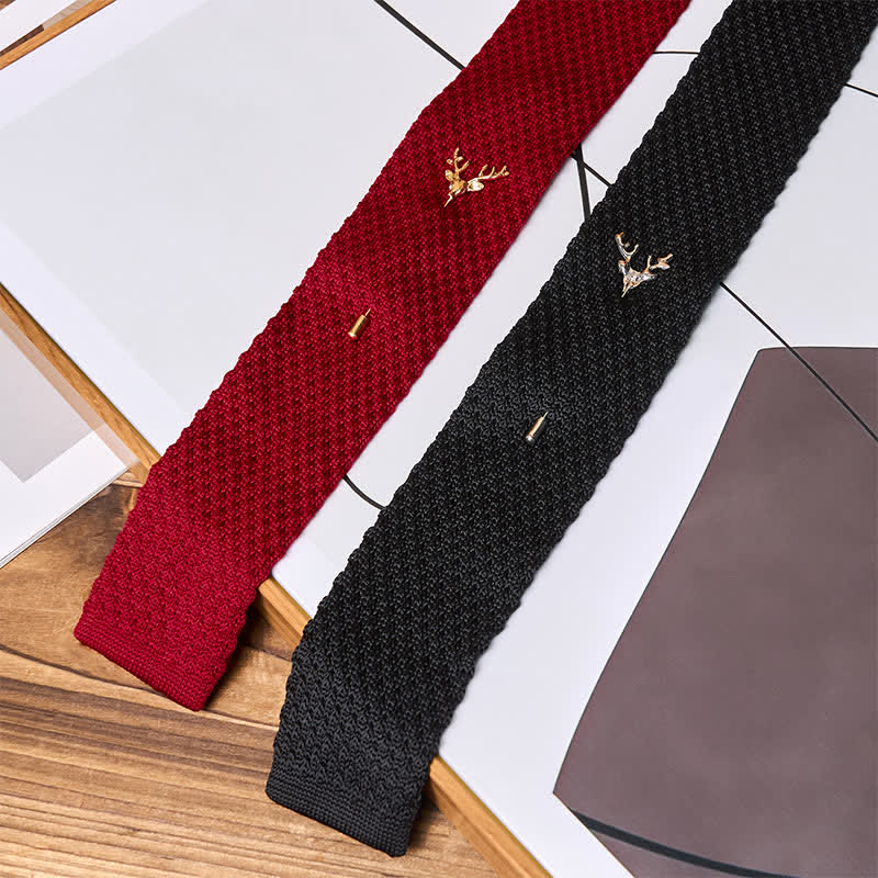 Men's Festival Knitted Necktie With Deer Brooch Pin - image 4