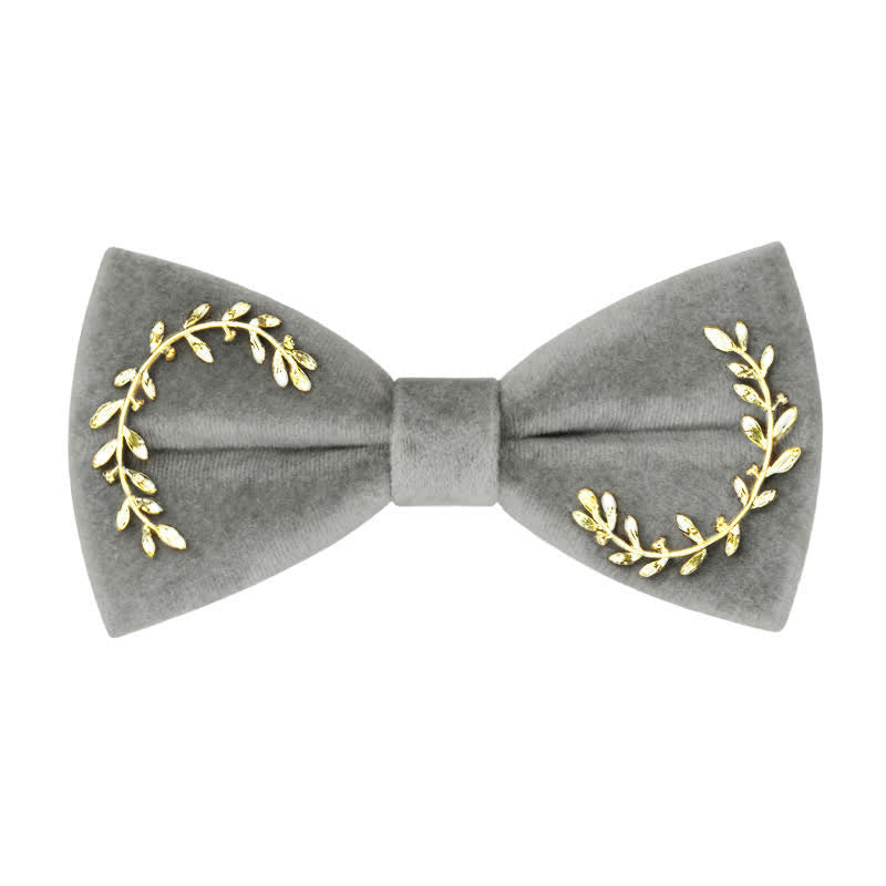 Men's Vine Leaves Velvet Bow Tie - Dark Gray - image 8