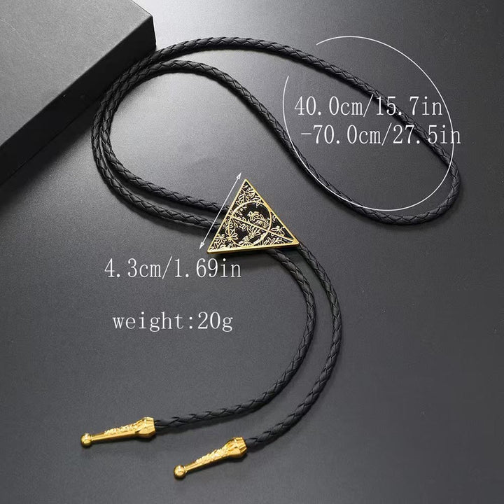 Geometric Triangle Pattern Metal Braided Leather Bolo Tie - image 3