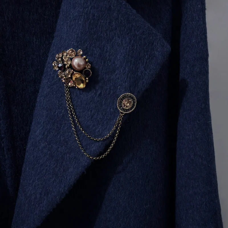 Vintage Multi-Gem Pearl Floral Chain Brooch - image 1