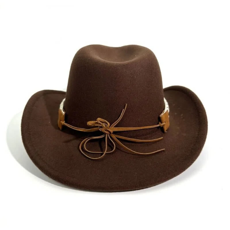 Men's Western Style Metal Bullhead Brim Belt Cowboy Hat - image 3