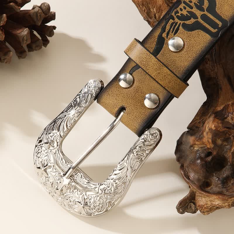 Bold Embossed Longhorn Bull Head Pattern Leather Belt - image 1