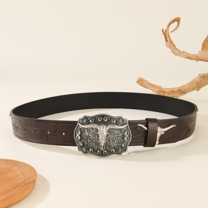 Western Charming Bull-Shaped Rivet Leather Belt - image 2