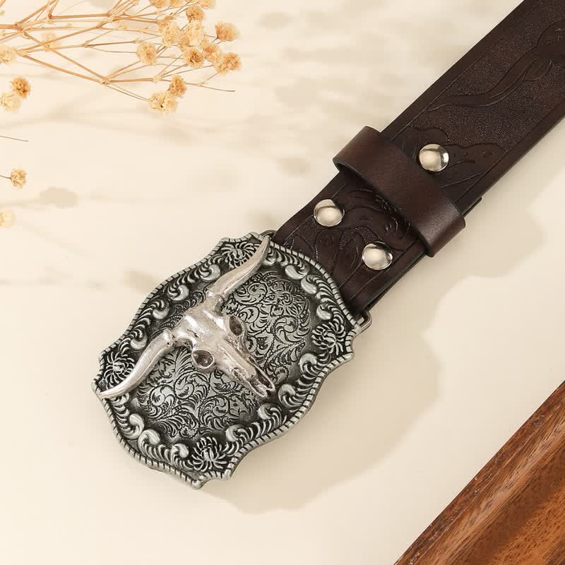 Western Charming Bull-Shaped Rivet Leather Belt - image 3