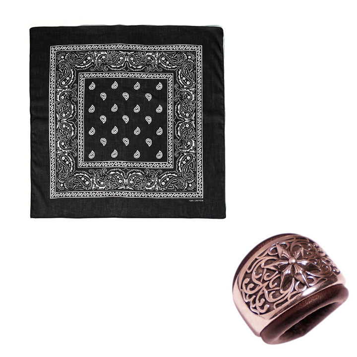 Hexagram Round Button Cashew Printed Pocket Square - Brown Buckle - Black - image 13
