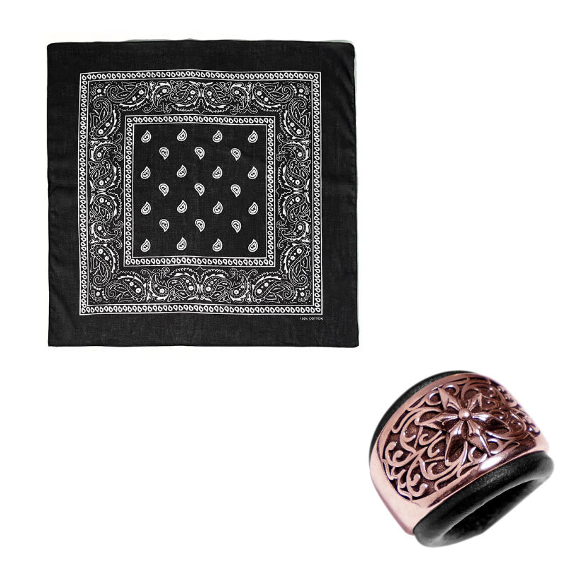 Hexagram Round Button Cashew Printed Pocket Square - Black Buckle - Black - image 22