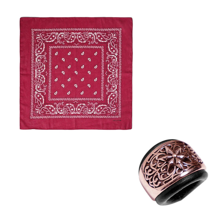 Hexagram Round Button Cashew Printed Pocket Square - Black Buckle - Wine - image 21
