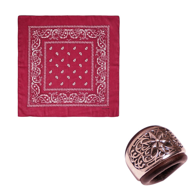 Hexagram Round Button Cashew Printed Pocket Square - Brown Buckle - Wine - image 12