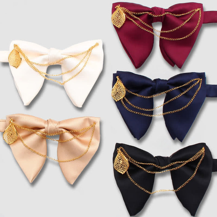 Gold Leaf Decor Oversized Pointed Bow Tie With Chain - image 4