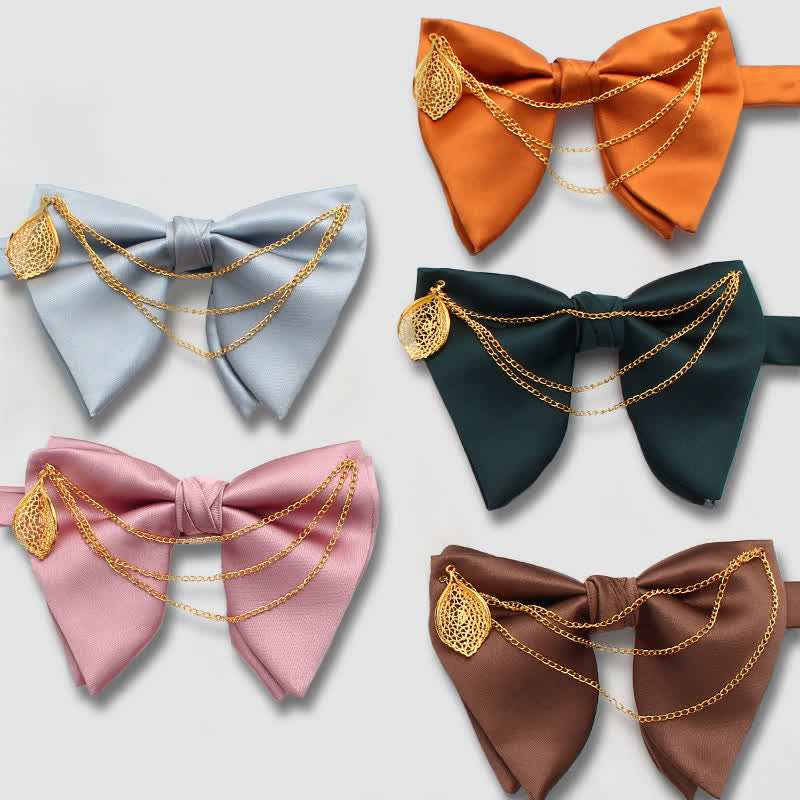 Gold Leaf Decor Oversized Pointed Bow Tie With Chain - image 0