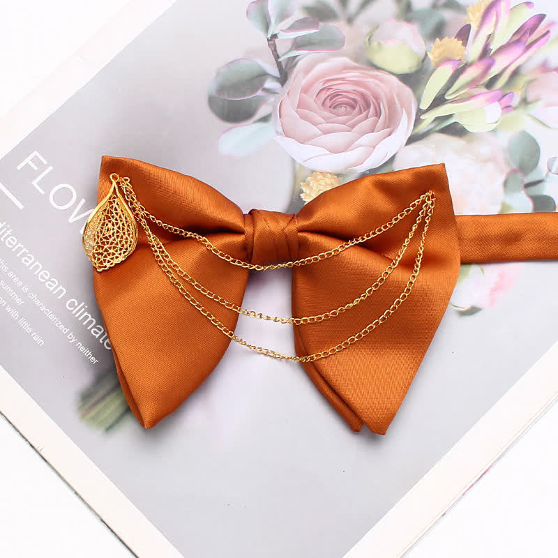 Gold Leaf Decor Oversized Pointed Bow Tie With Chain - Orange - image 9