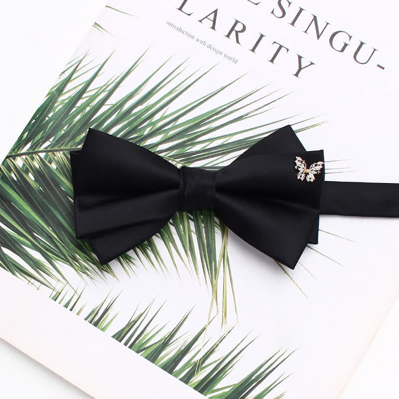 Elegant Metallic Accents Black Double Layers Bow Tie - Style #3 - image 6