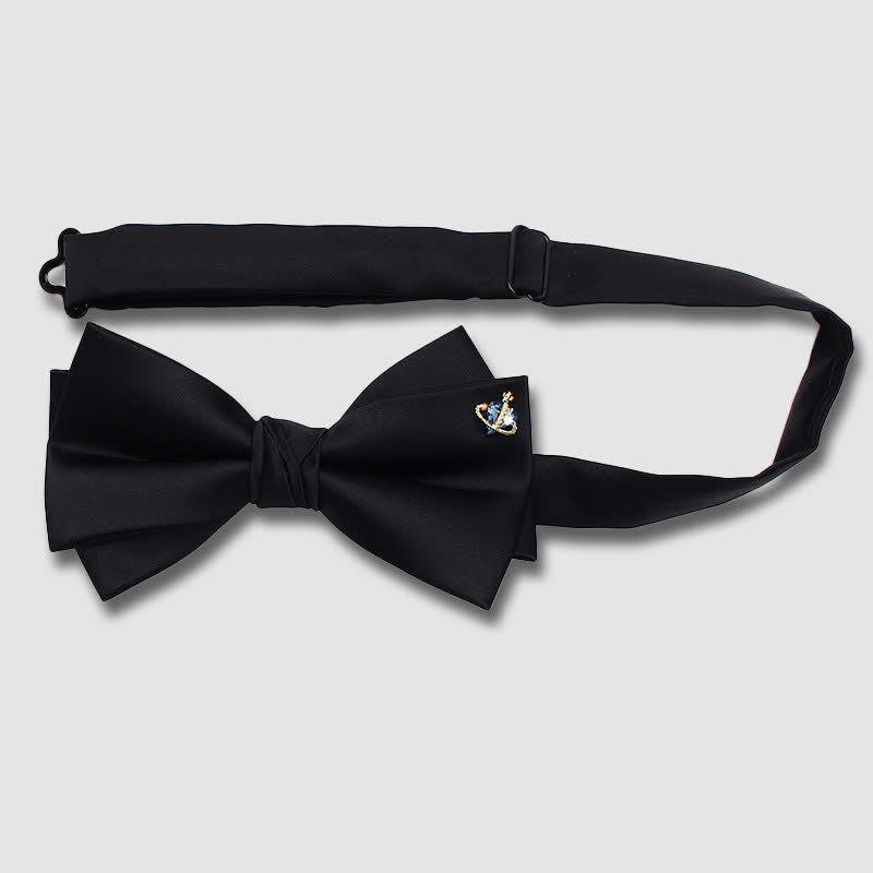 Elegant Metallic Accents Black Double Layers Bow Tie - image 2