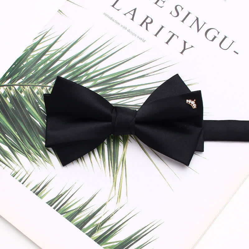 Elegant Metallic Accents Black Double Layers Bow Tie - Style #7 - image 10