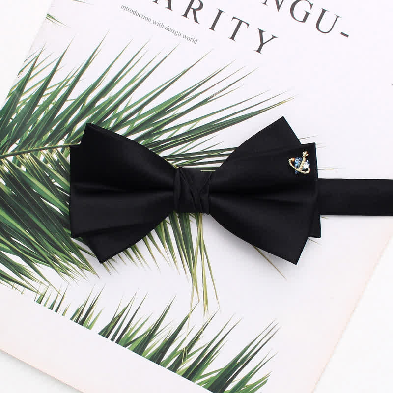 Elegant Metallic Accents Black Double Layers Bow Tie - Style #1 - image 1