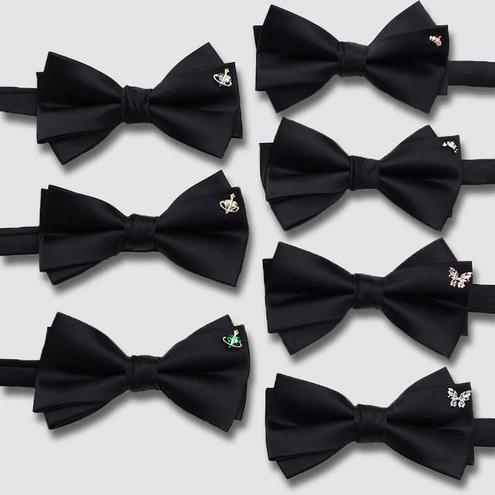 Elegant Metallic Accents Black Double Layers Bow Tie - image 4