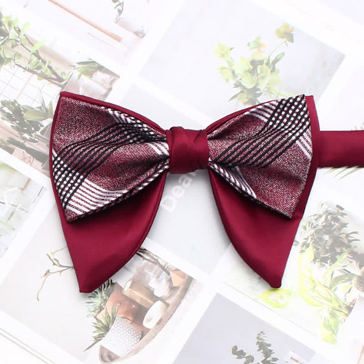 Formal Plaid Striped Double Layers Oversized Pointed Bow Tie - Style #1 - image 2
