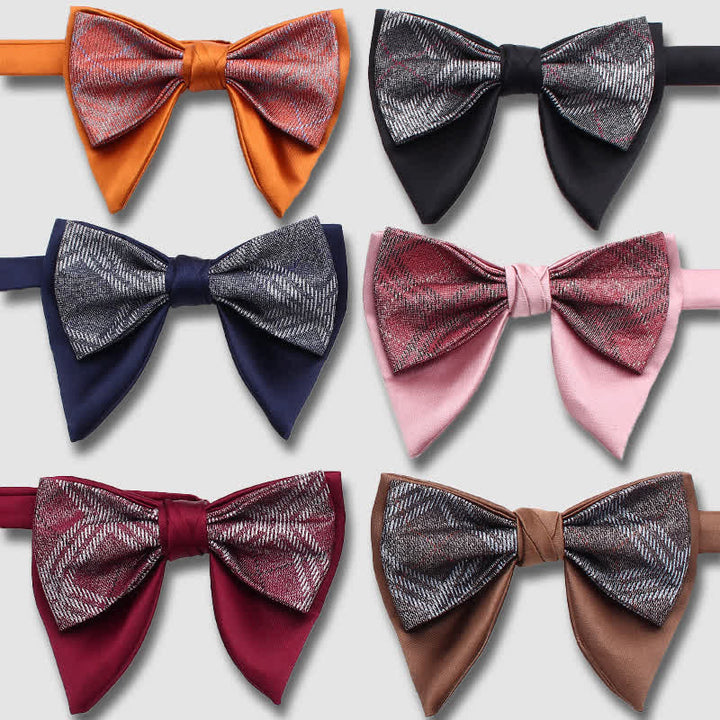 Formal Plaid Striped Double Layers Oversized Pointed Bow Tie - image 0