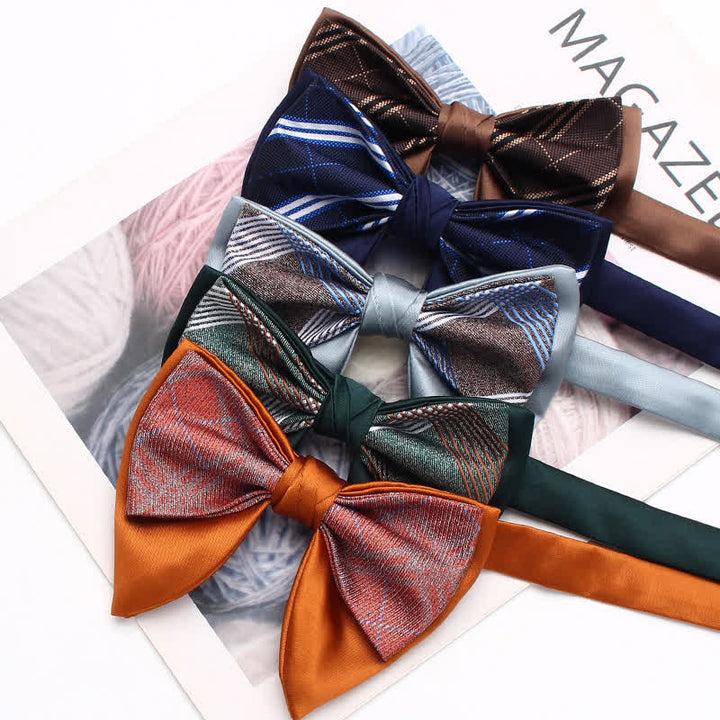 Formal Plaid Striped Double Layers Oversized Pointed Bow Tie - image 1