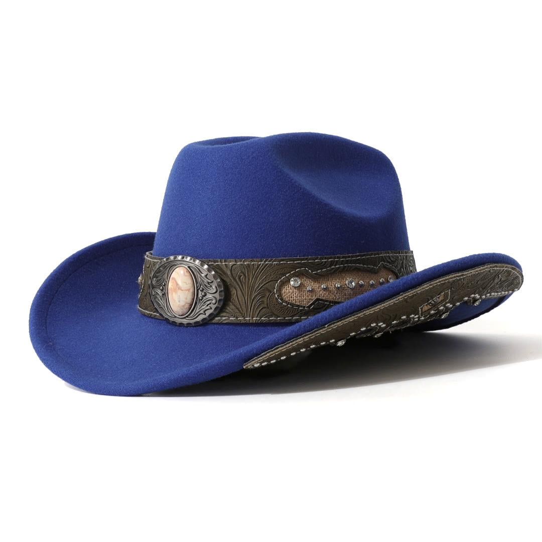 Men's Textured Stone Rivet Patterned Brim Belt Cowboy Hat - Royal Blue - M (22"-22 7/8") - image 6