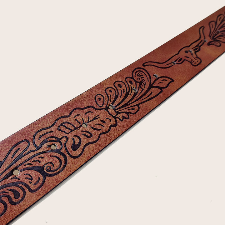 Men's Western Bull Skull Buckle Black Pattern Belt - image 1