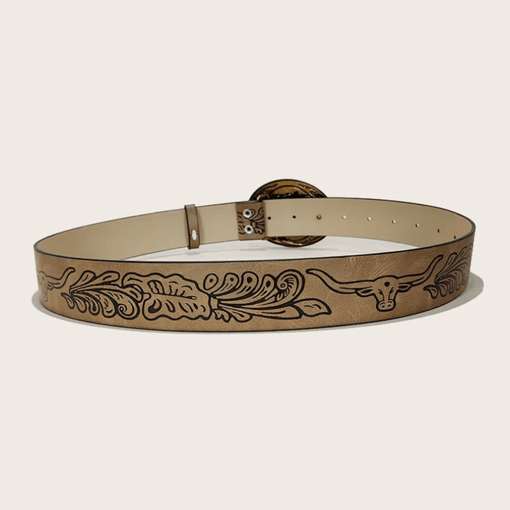 Men's Western Bull Skull Buckle Black Pattern Belt - image 6