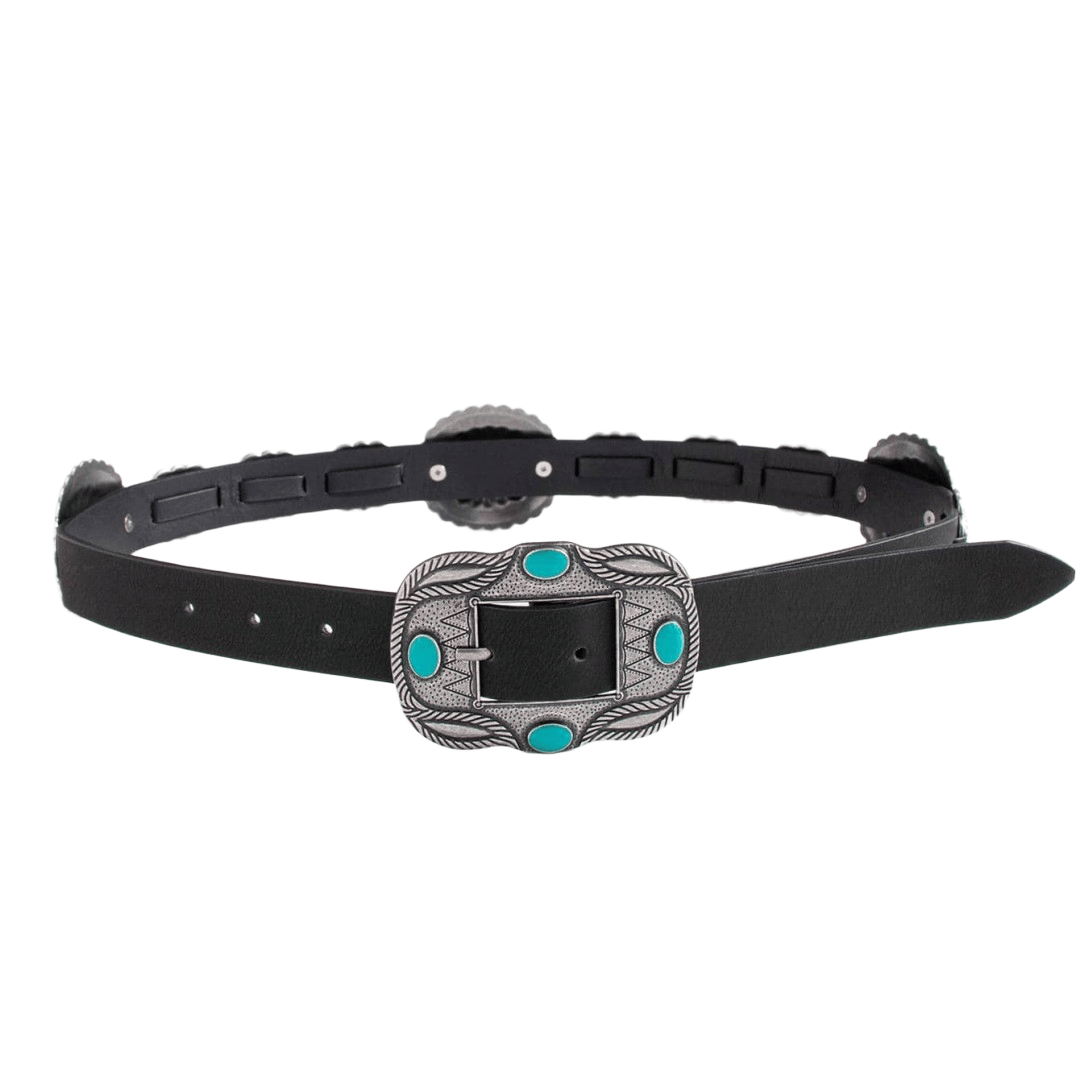 Women's Silver Patterned Turquoise Buckle Belt - image 1