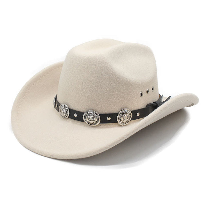 Men's Silver Patterned Disc Brim Belt Cowboy Hat - Beige - M (22"-22 7/8") - image 4