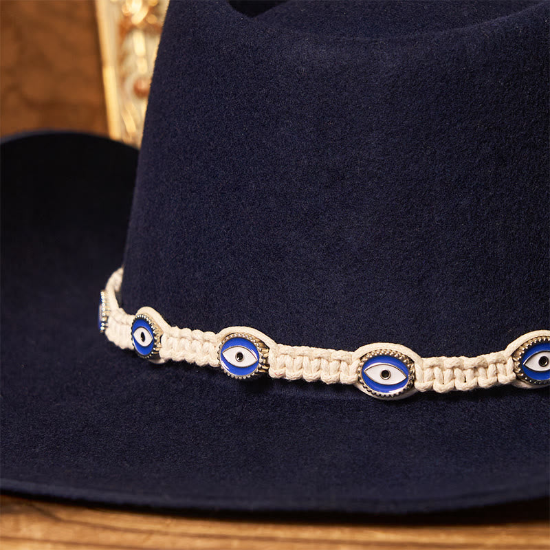Men's Evil Eye White Knitted Brim Belt Cowboy Hat - image 5